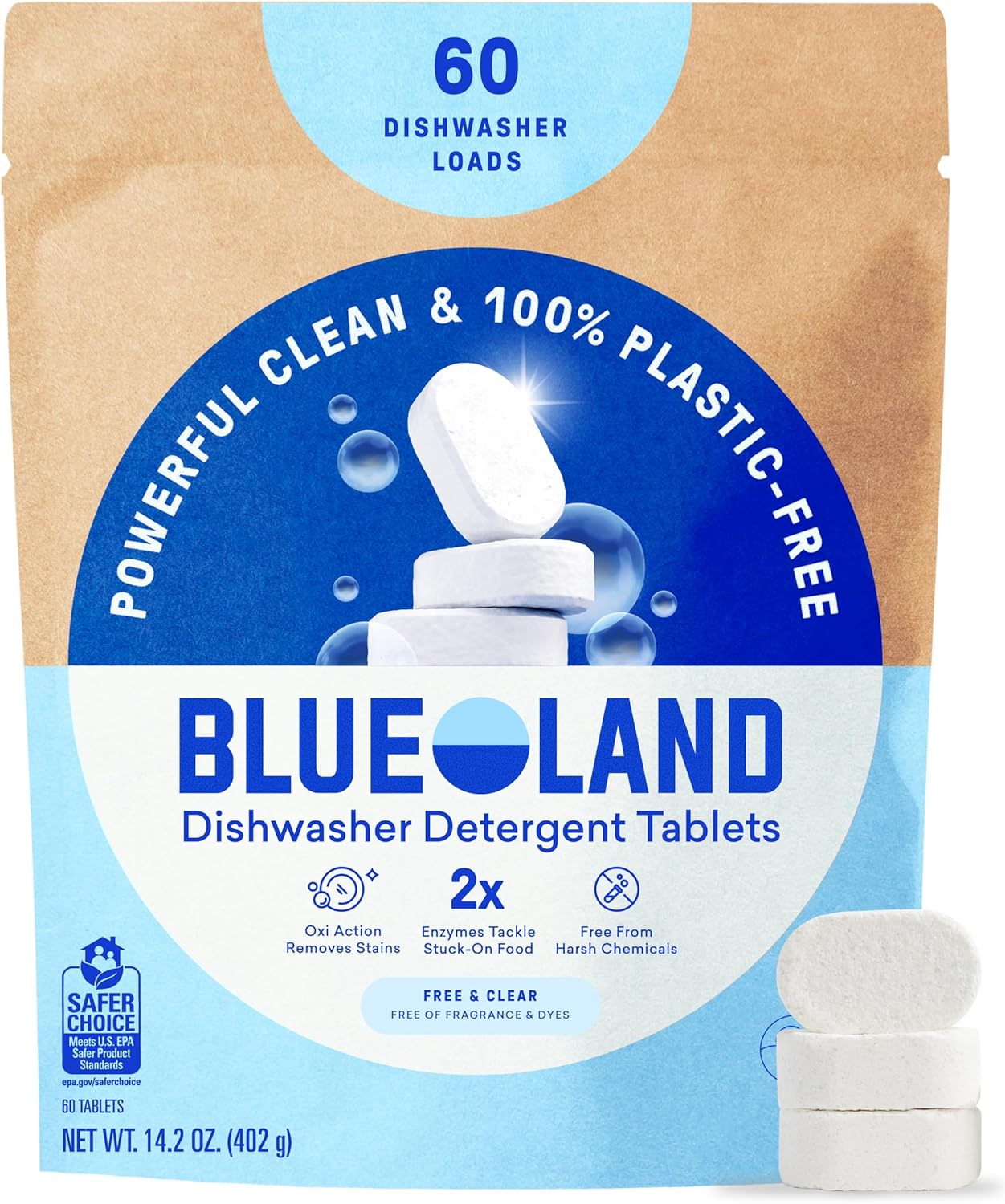 BLUELAND dishwasher detergent tablets pouch front view